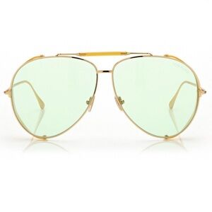 Gold Aviator Sunglasses with Green Lenses